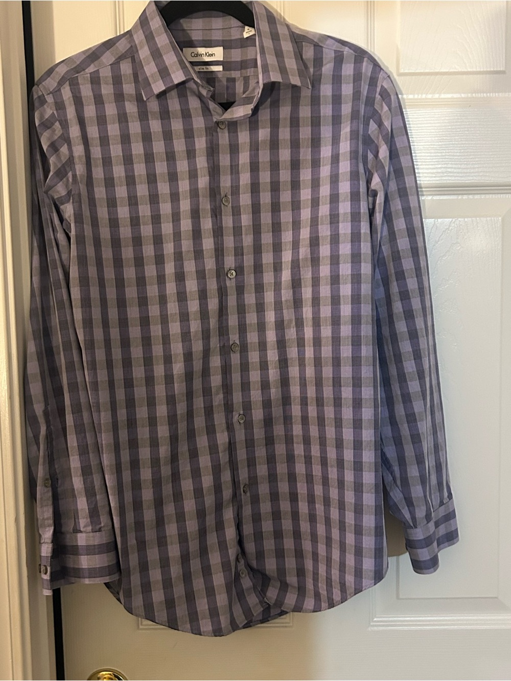 Calvin Klein Purple and Gray Checked Long-Sleeve Dress Shirt
